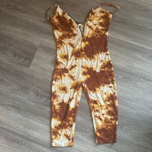 Tie-Dye Jumpsuit in Brown and Cream